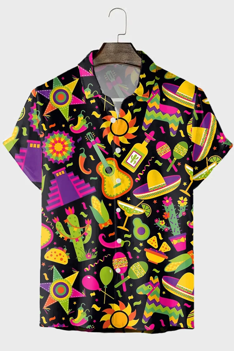 Tiboyz Men's Vacation Multicolor Patterned Short Sleeve Shirt