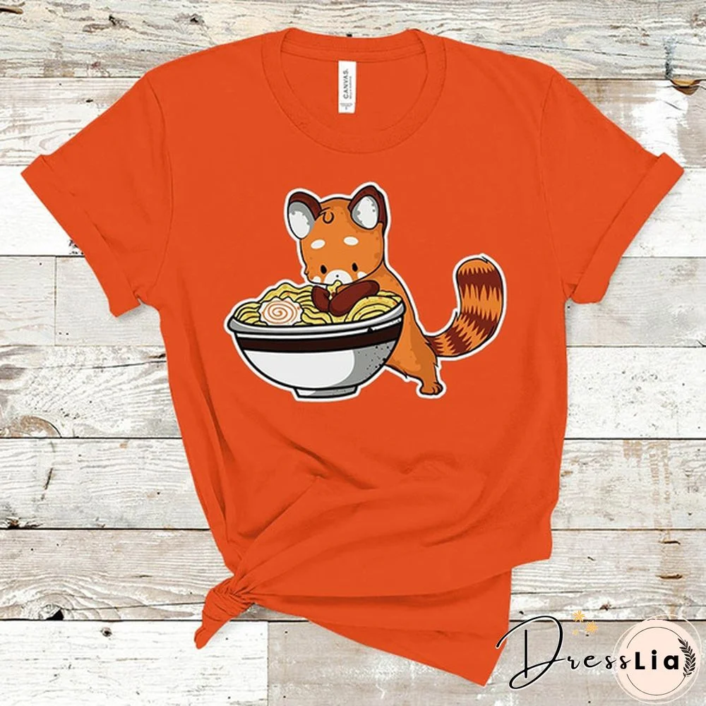 Cute Red Panda Print T-shirts For Women Summer Lovely Short Sleeve Casual T-shirts Funny Ladies Round Neck Tops