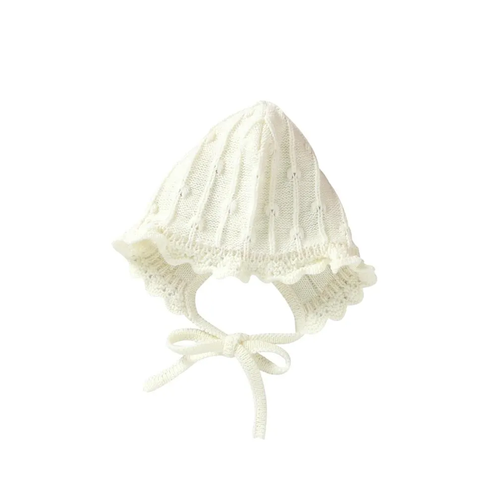 Infant Baby Knit Hat Soft Cute Beanie Hat Winter Christening Bonnet with Chin Strap Solid Color Winter Warm Accessories Caps