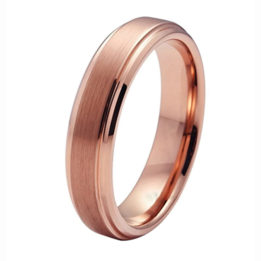 5MM 6MM 8MM Tungsten Carbide Rose Gold Plated Wedding Bands Step Beveled Edge