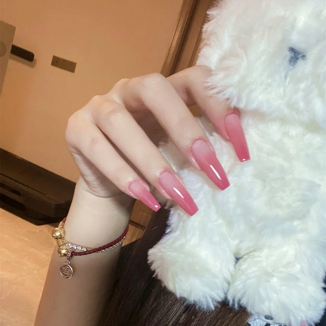 24pcs Peach Pink Full Cover Fake Nails Art Tools Press on Ballerina Acrylic for False Nail Tips with Glue Women Girls Nail Decor-Nail Inspo