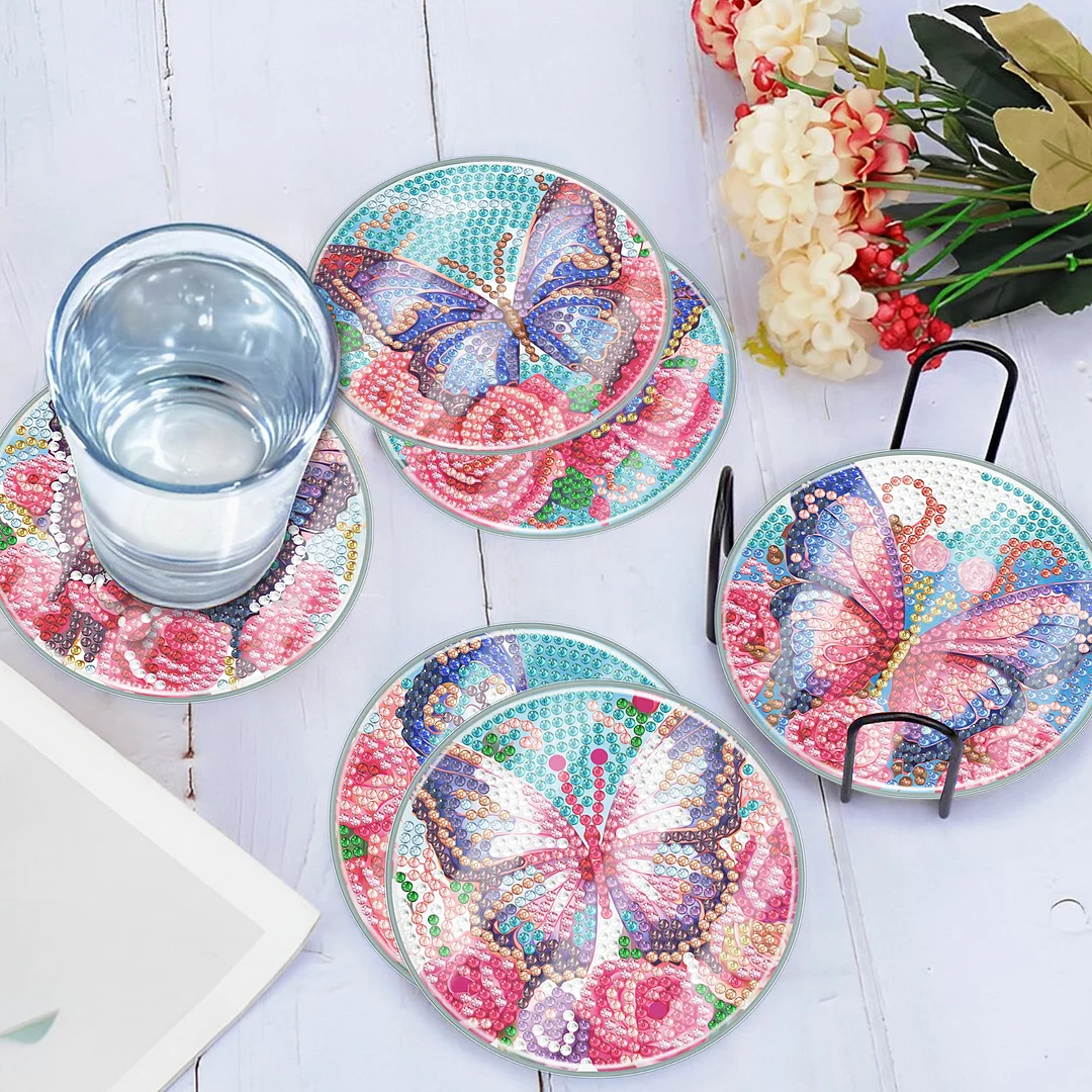 [Upgrade - Waterproof Coaster]6pcs DIY Butterfly Set Holiday Christmas for Adults and Beginners(With Covers)