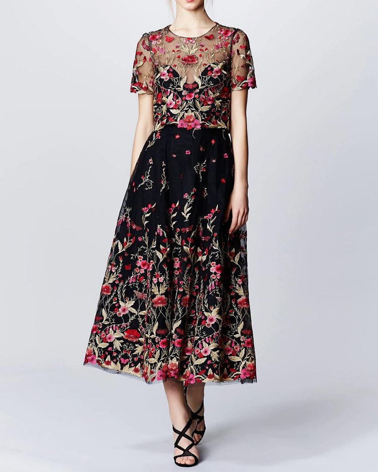 lace embroidered floral dress