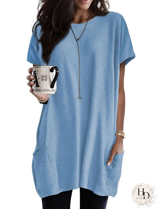 Casual Dress T Shirt Dress Tee Dress Shift Dress Mini Dress Black White Pink Short Sleeve Pure Color Pocket Summer Spring Crew Neck Classic Loose Fit S M L XL XXL for Women
