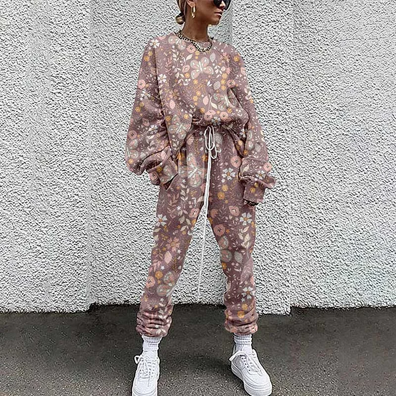 Breakj Tracksuit Two Piece Pullovers Cloting Long Sleeve Tie-dye Print Female Tops And Elastic Waist Pants Slim Casual Streetwear 217-1