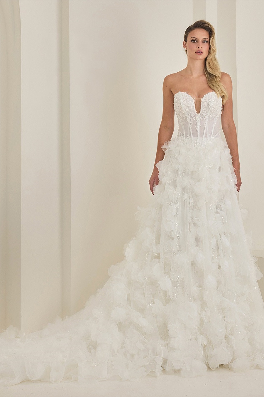 Ovlias Fabulous Strapless Applique Train Sequins Backless Wedding Dress LY0515