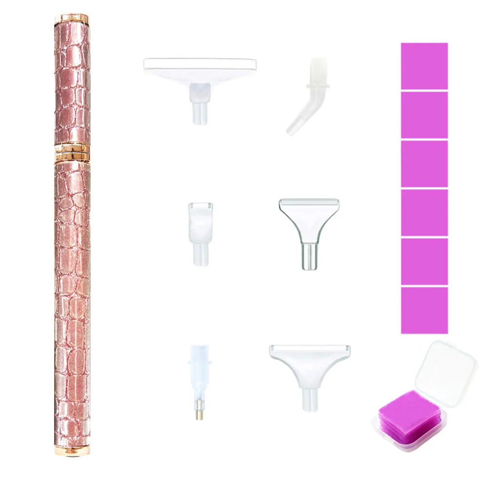 5D plastic nib diamond painting new point drill pen - Pink point drill pen + plastic 6 heads + 6 pieces of glue