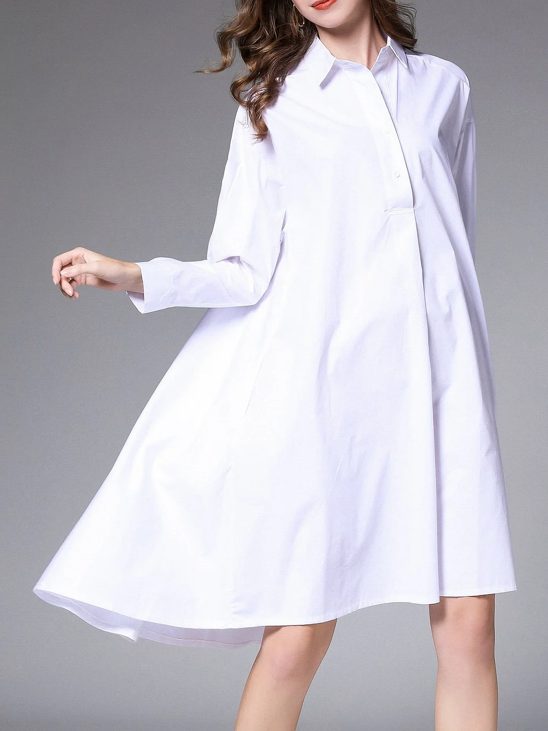 Pockets Shirt Collar Casual Midi Dress