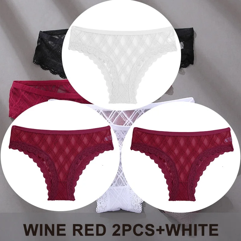 FINETOO 3PCS/Set Women's Panties Sexy Lace Lingerie Temptation Underwear Briefs Pespective Woman Thongs Mesh Underpants Female