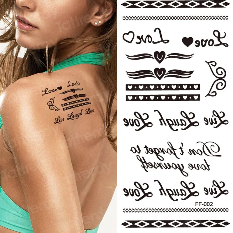 Arabic script Temporary tattoo sticker waterproof arm body leg shoulder neck sexy tatoo Letter Heartbeat Heart Love tattoo womem
