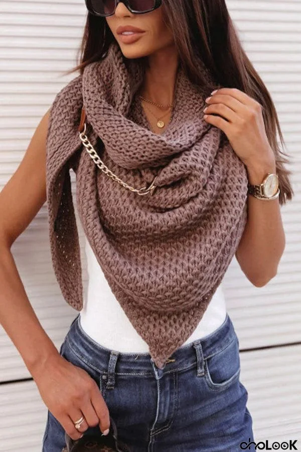 Knitted Shawl with Perforated Leather Buckle