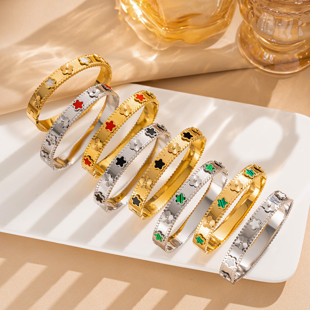 Fashion Flower Titanium Steel Bracelet Niche Design Five-Leaf Flower Hot-Selling Stainless Steel Bracelet Female Jewelry