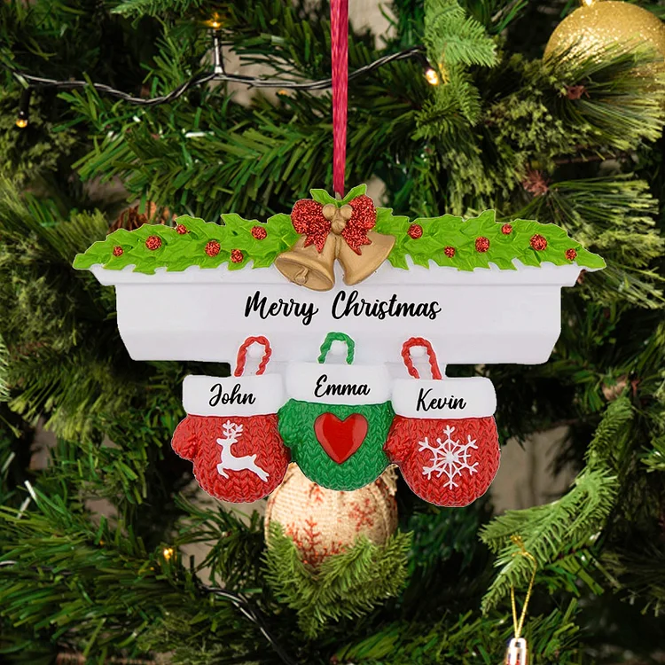 Personalized Mittens Family of 3 Christmas Ornament Home Decor