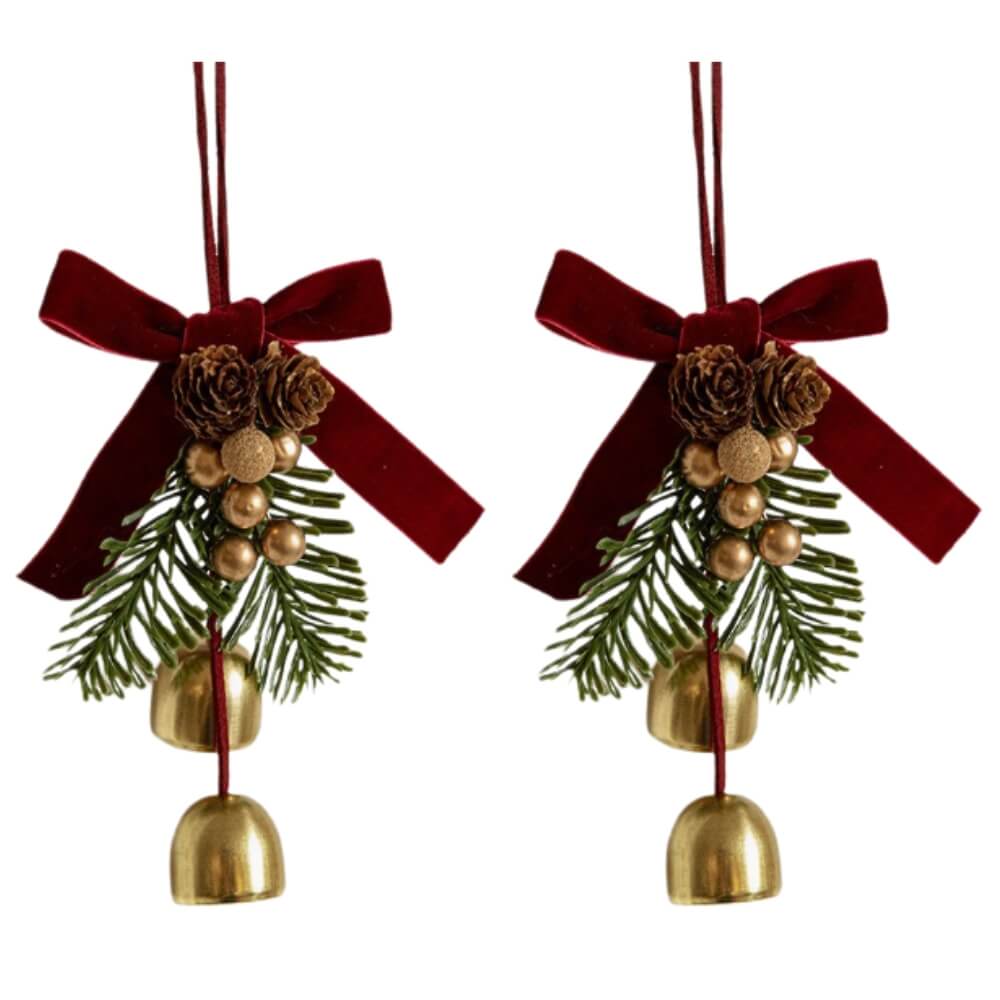 Red Velvet Christmas Bows with Bells (2 PCS)