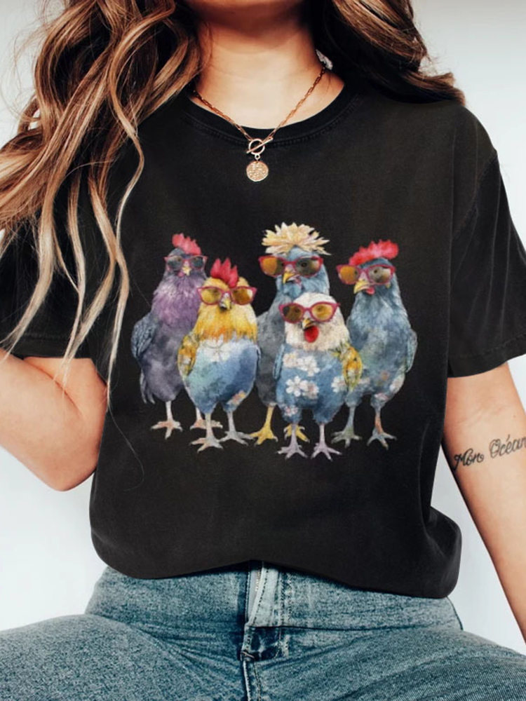 Comstylish Women's Retro Funny Cute Chickens Casual T-Shirt