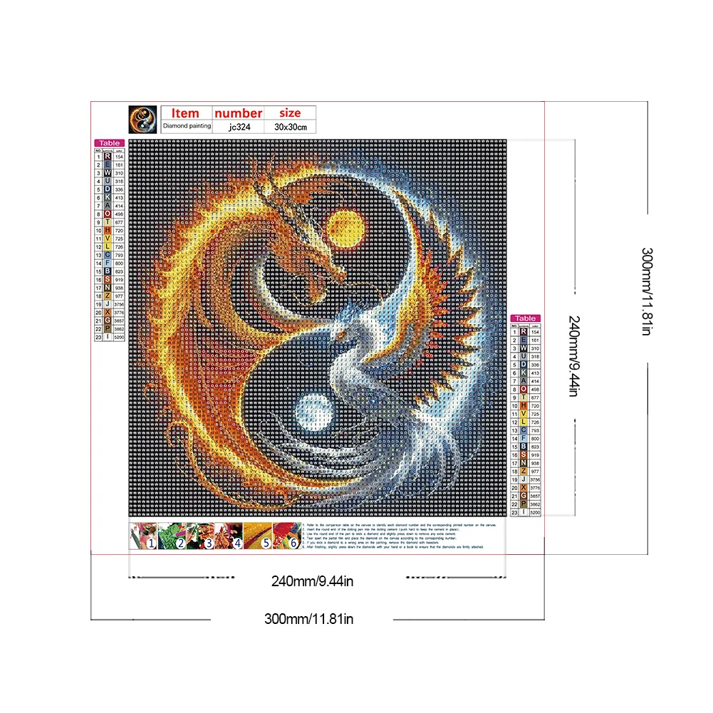 Diamond Painting - Full Round Drill - Yin Yang Dragon Phoenix(Canvas|30*30cm)