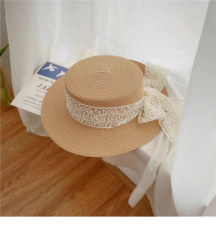 Women’s Vacation Color Block Flat Eaves Straw Hat