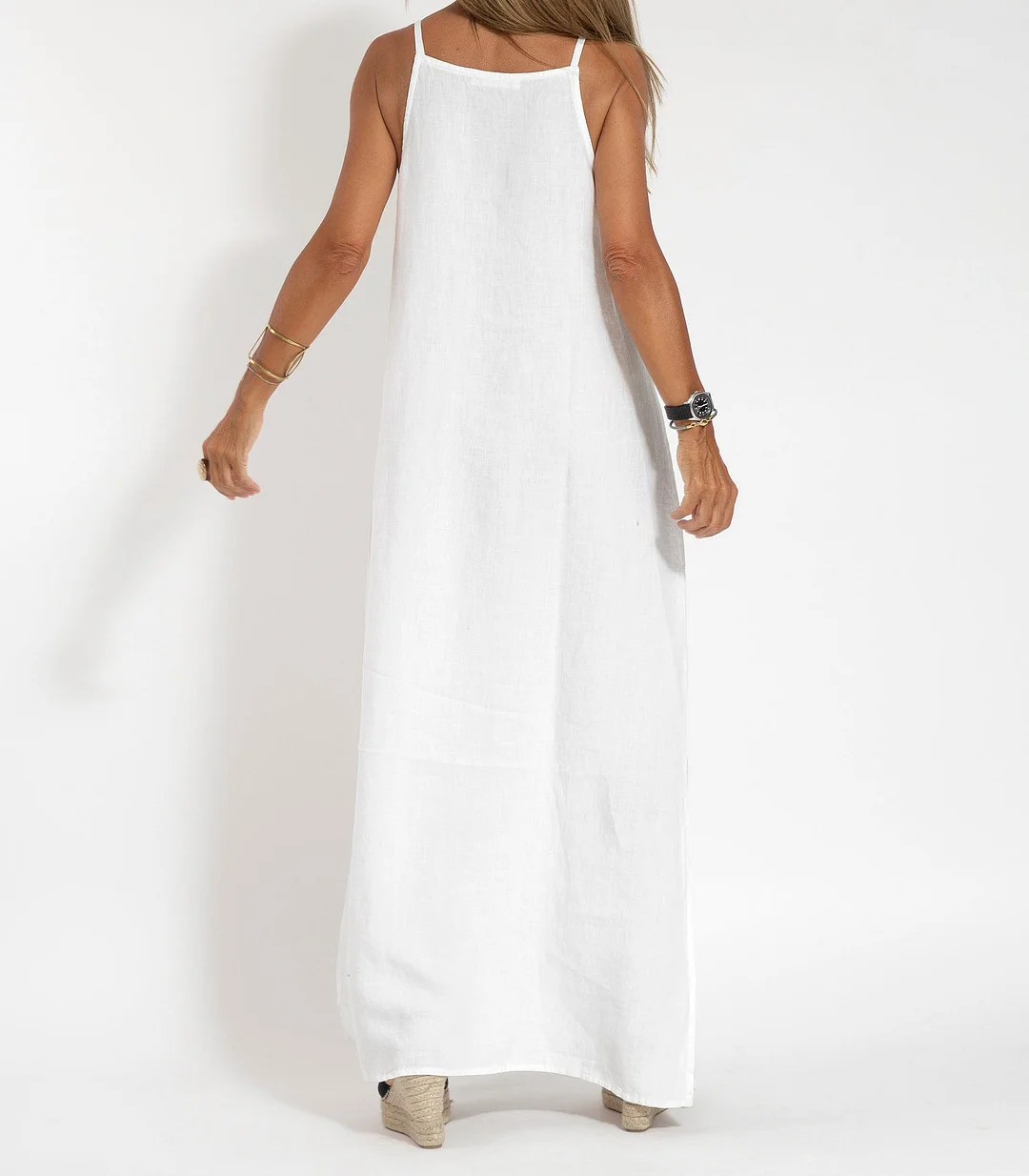 Elegant Solid Color Cotton Linen Sleeveless Long Dress