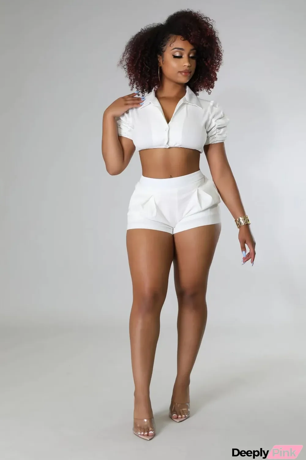 Solid Crop Top And Shorts Two Piece Sets