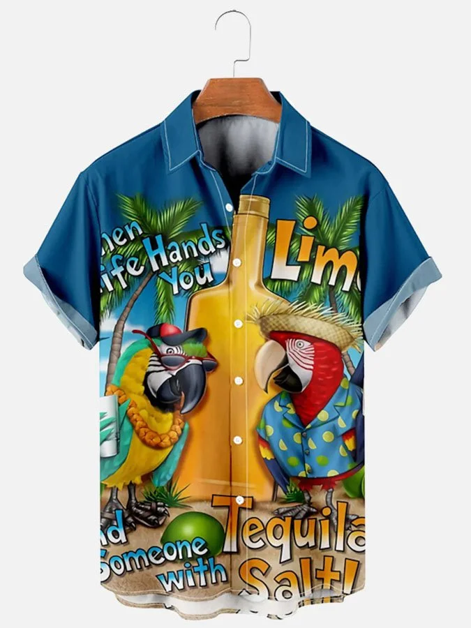 Men's Seguin Parrot Head Club Healthy Drink Short Sleeve Hawaiian Shirt