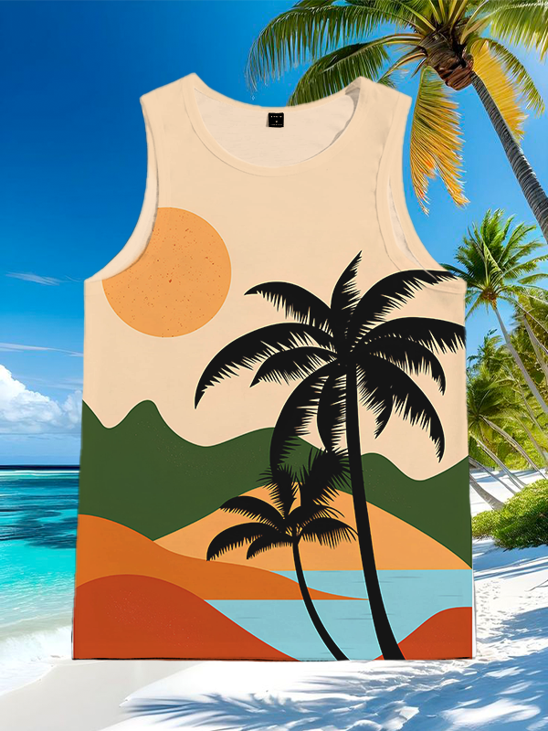 Men's Beach Coconut Tree Vacation Art Print Tank Top