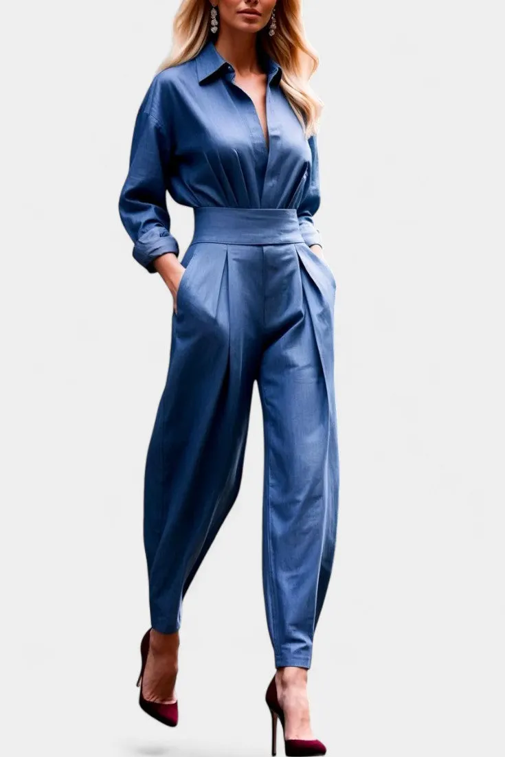 Structured Shirt Jumpsuit with Belted Waist