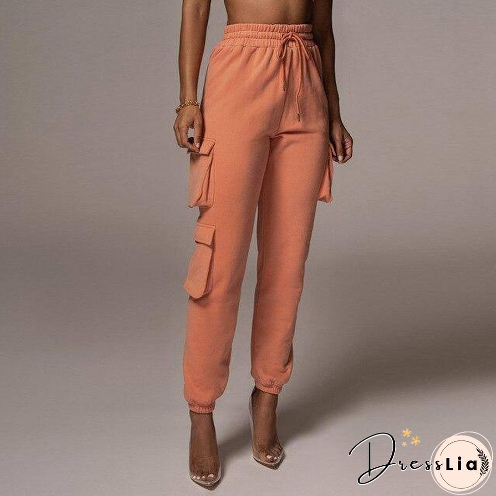 2 Piece Women Sports Casual Set Sweatshirt Crop Tops Pocket Sweatpants Baggy Pants Tracksuit Streetwear Joggers Summer Outfits