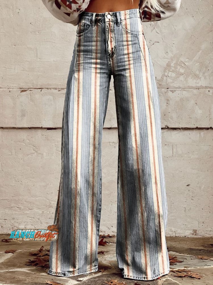 Women’s Vintage Print Casual Wide Leg Pants Multicolor / S