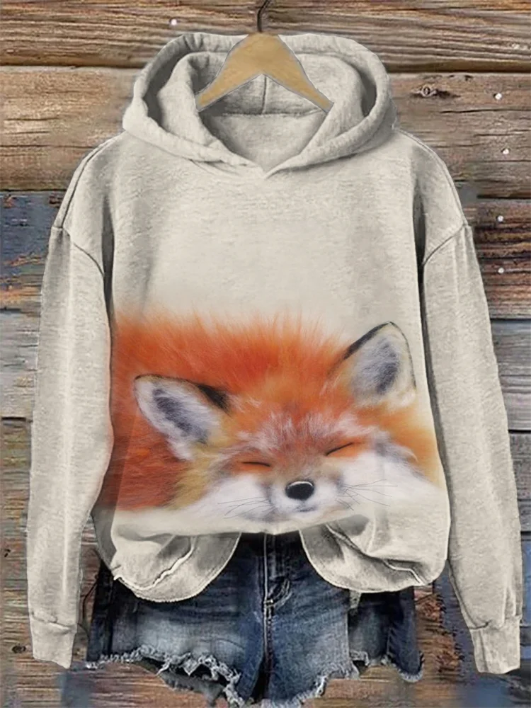 Sleeping Fuzzy Fox Wool Art Kuscheliger Kapuzenpullover