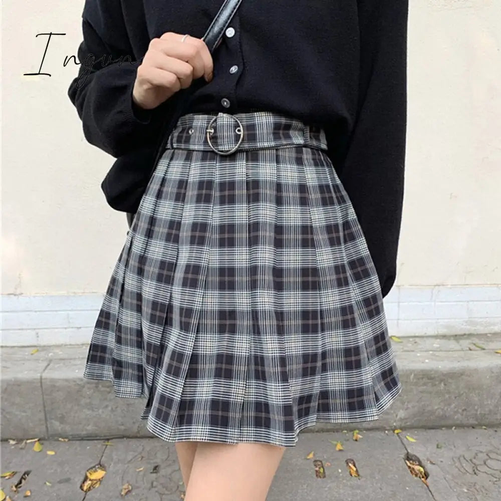Ingvn - 90S Plaid Skirt Black / Xs Skirts