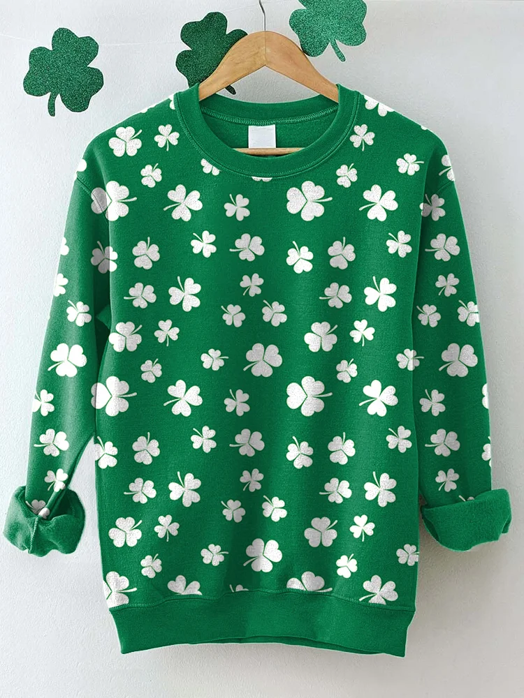 VChics St. Patrick's Day Shamrock Print Casual Cozy Sweatshirt