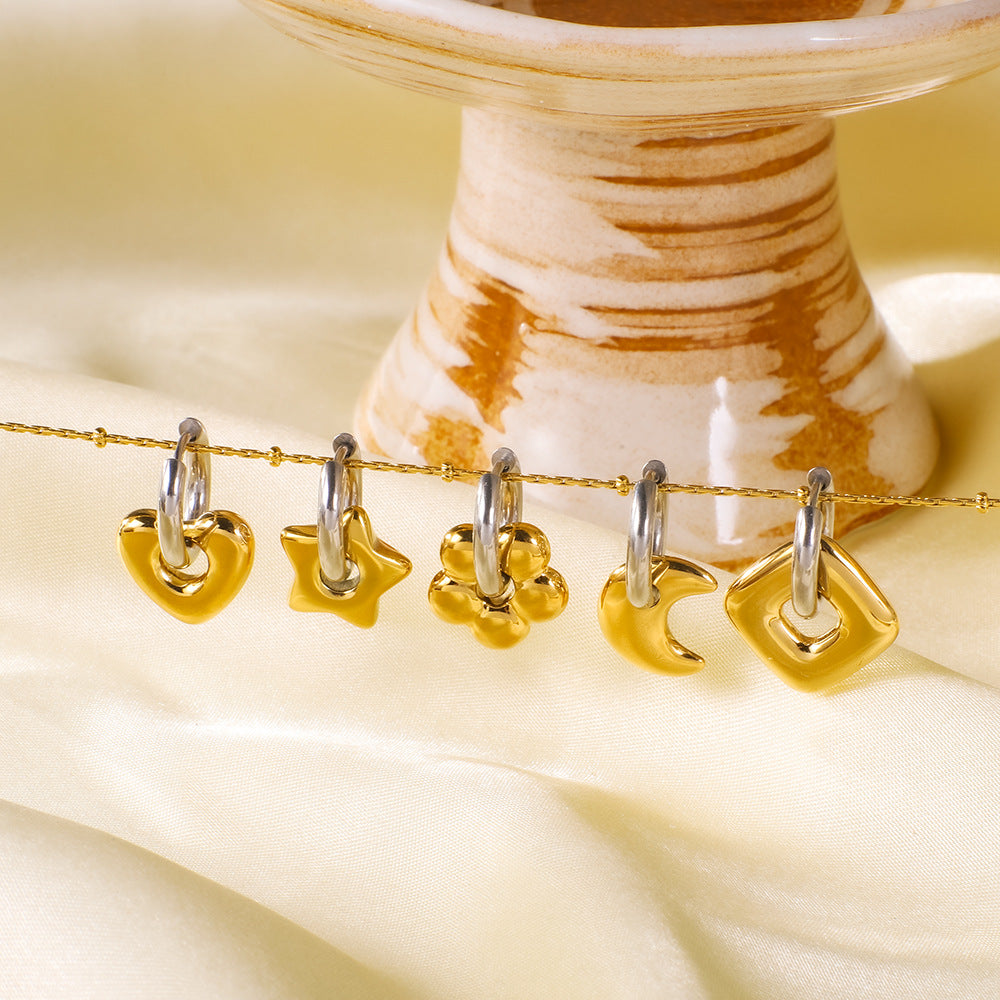 Stainless Steel Earrings For Women Love Heart Flower Crescent Geometric Pendant Earrings Titanium Steel Gold Steel Color Matching Earrings