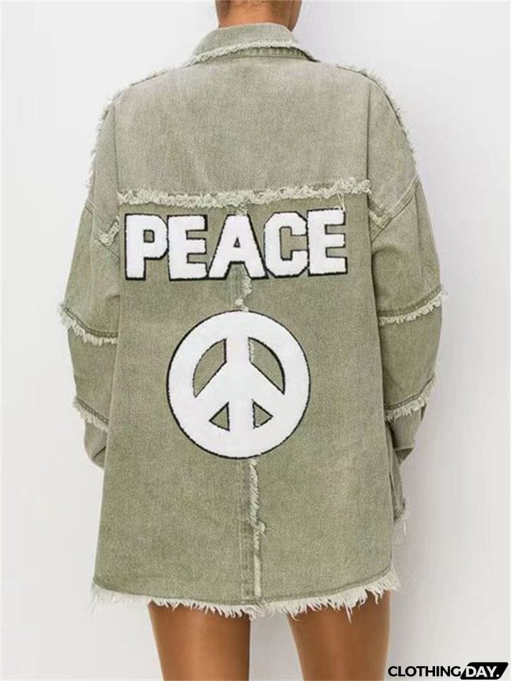 Women's Super Cool Peace Raw Edge Lapel Button Denim Coat