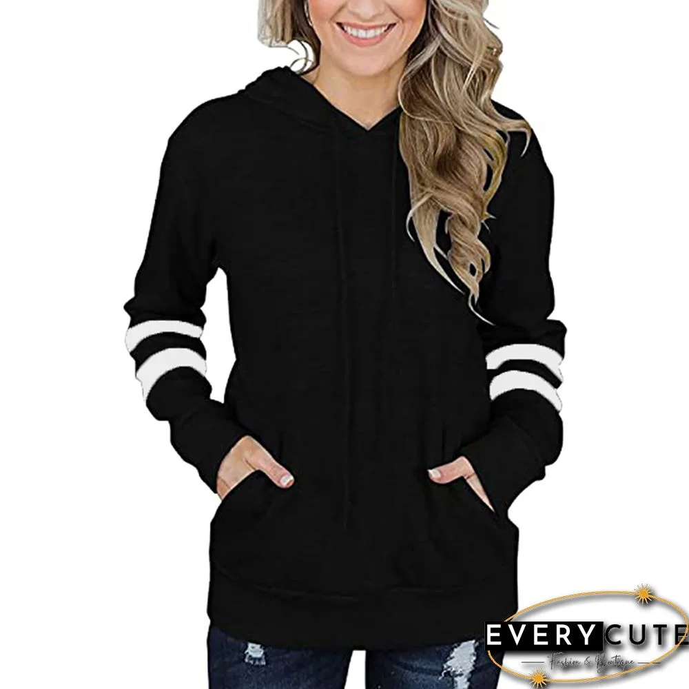 Black Drawstring Pocketed Long Sleeve Hoodie