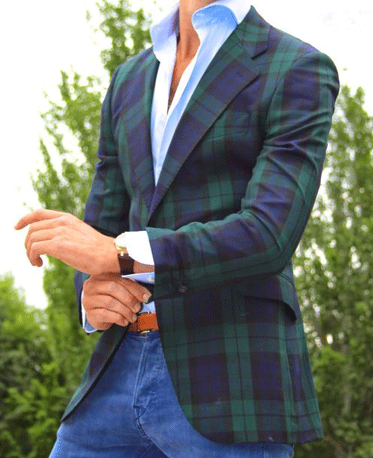 Casual Plaid Notch Lapel Chest Pocket Two Button Blazer