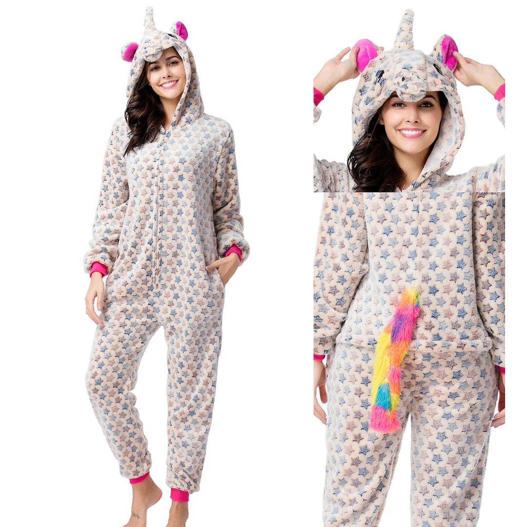 Warm Adult Unicorn Pajamas Animal Kigurumi Costume Cosplay Onesies-Pajamasbuy