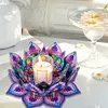 Peinture en diamant en 5D DIY d&eacute;coration acrylique de bureau, bougeoirs fleurs, d&eacute;coration de bureau artisanale pour adultes d&eacute;butants (Purple Lotus-A)