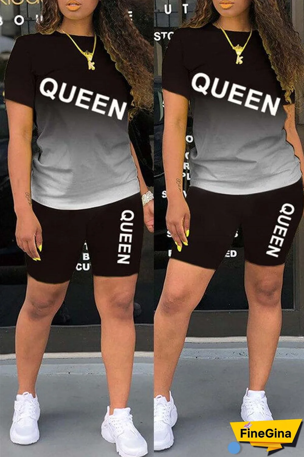 Fashion Gradual Change Letter Print Two Pieces