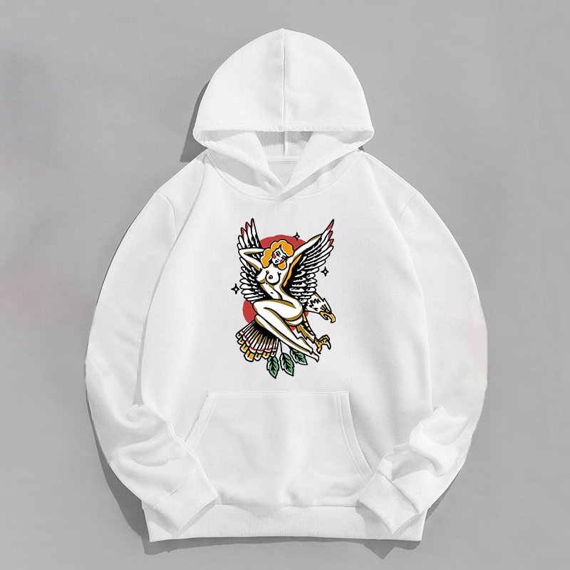 Naked Woman And Eagle Printed Women's Hoodie - Krazyskull