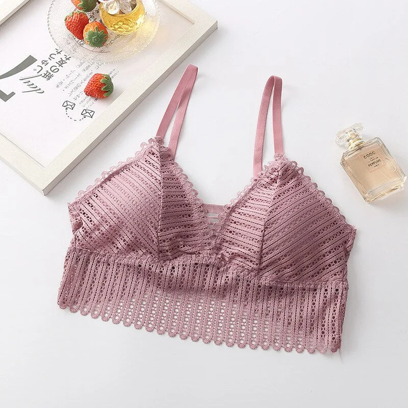 Drop Ship Back Cross Buckle Lace Bralette Female Sexy Bras Solid Wire Free Bra Ultrathin Brassiere Push Up Underwear Lingerie