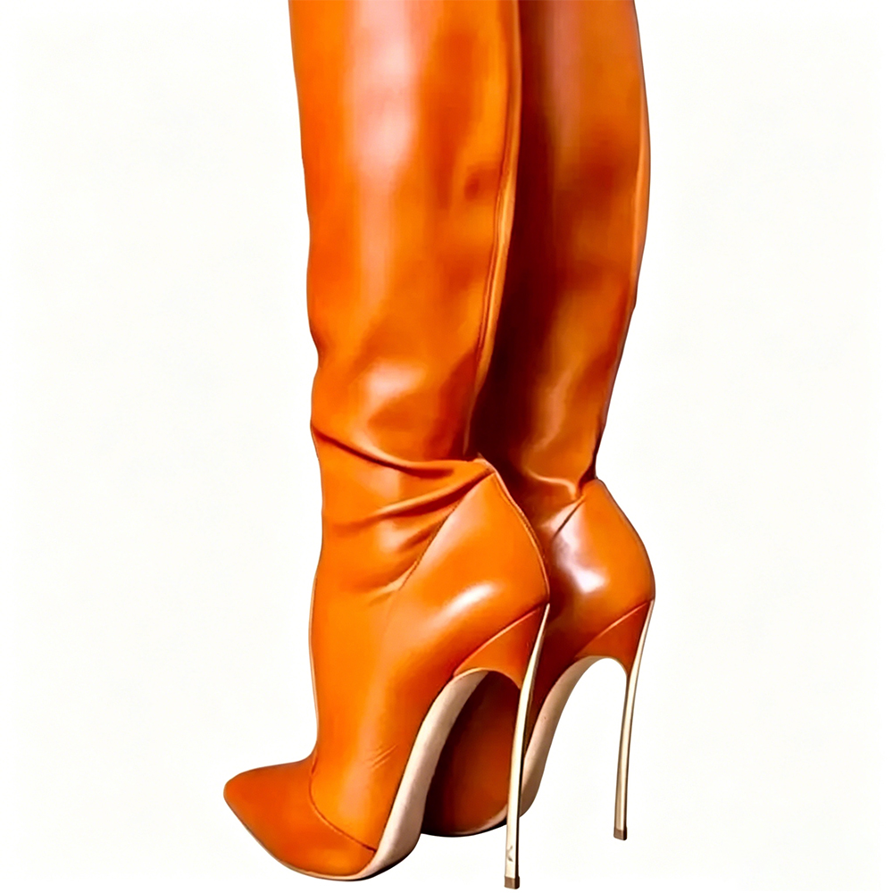 Brown Matte Leather Concise Over the Knee Boots Pointy Stiletto Heel Party Sexy Women Shoes 2025 Hot Girl Spring Para Mujere  highheelher