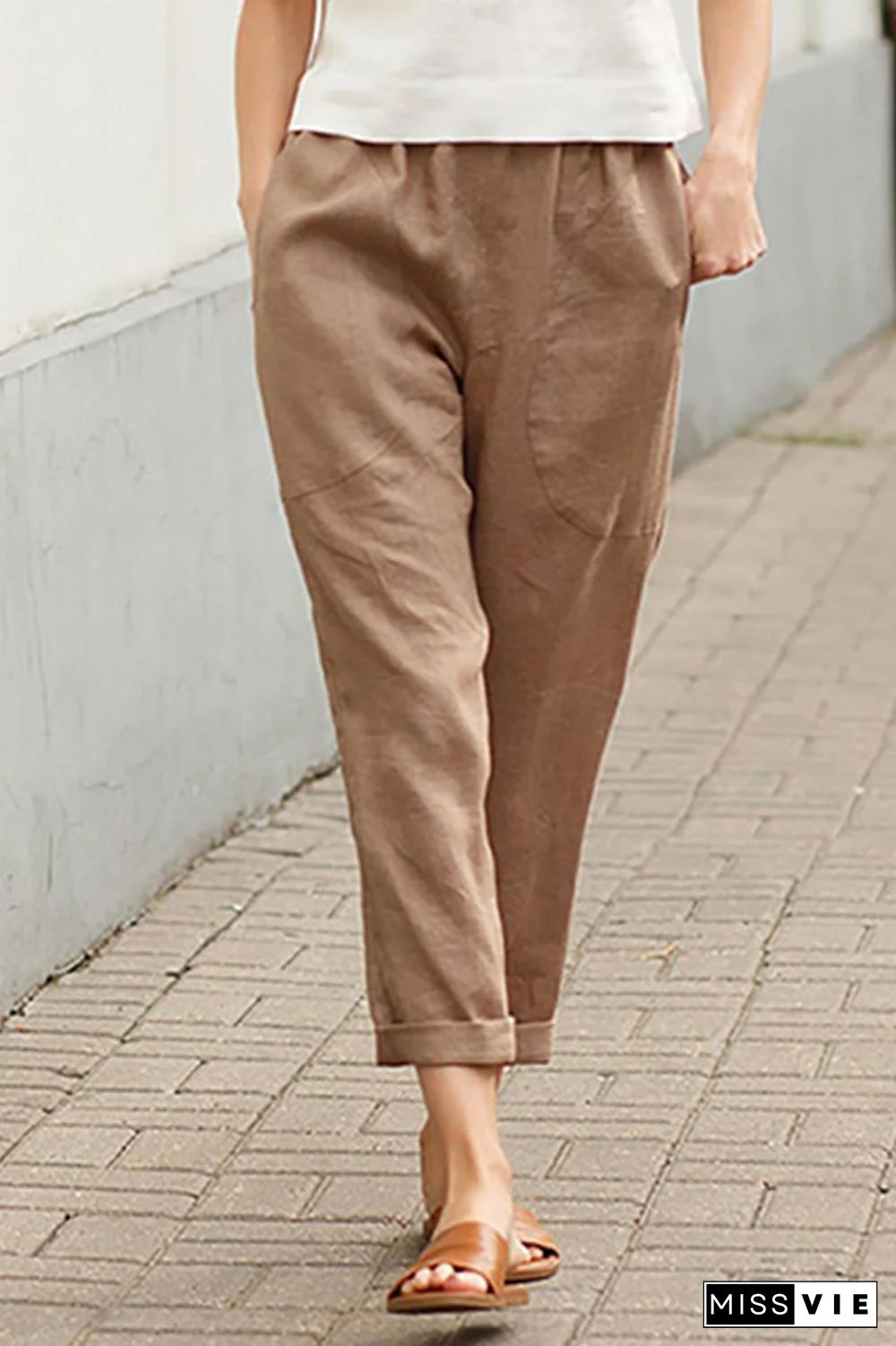 Casual Solid Patchwork Harlan Mid Waist Harlan Solid Color Bottoms(7 colors)