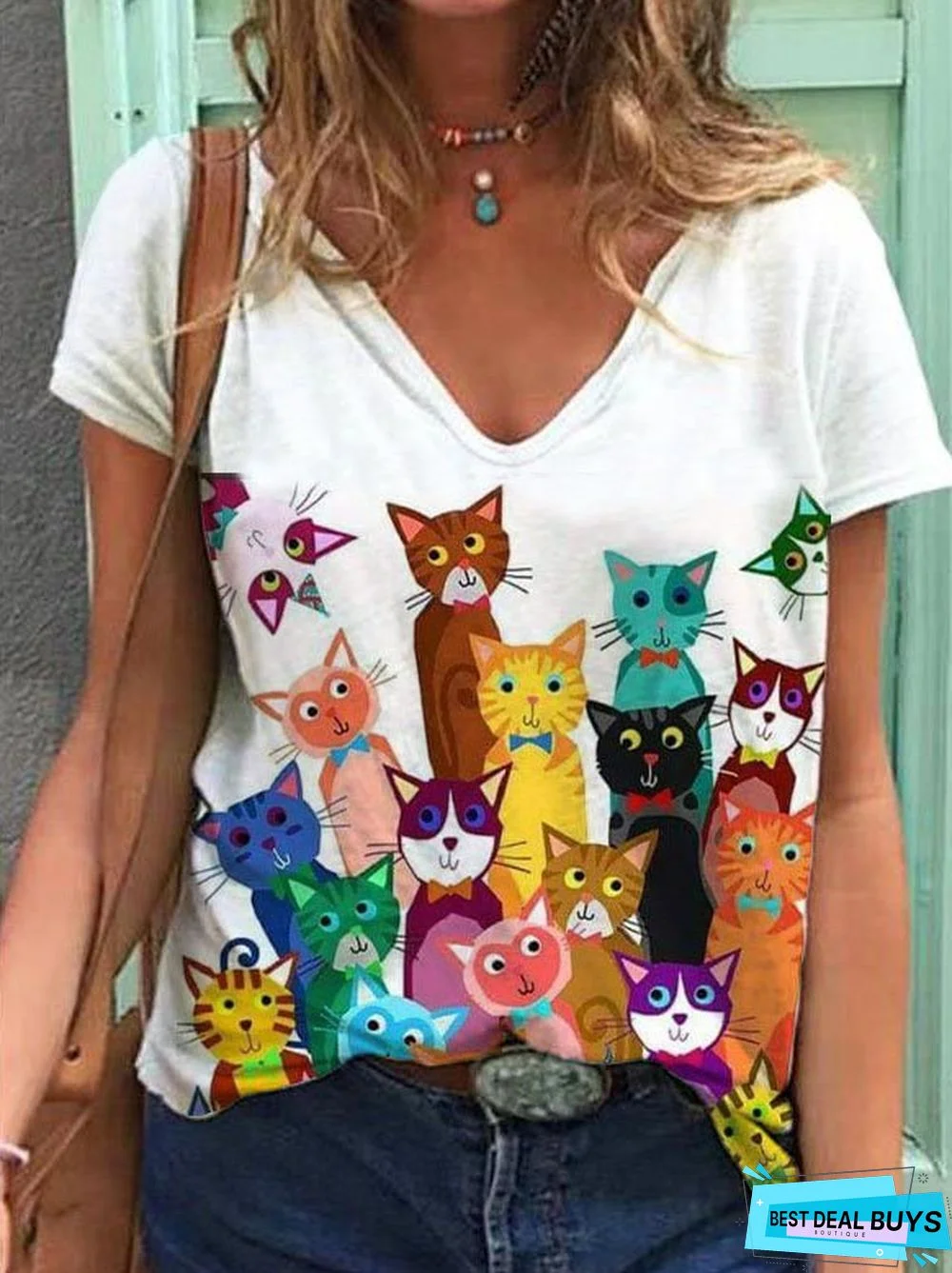 Casual Floral-Print Animal Short Sleeve T-shirt