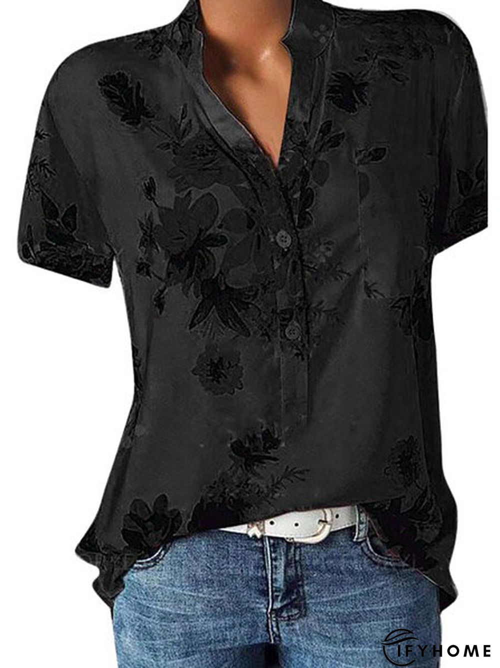 Women Floral Short Sleeve Casual Summer Blouse | IFYHOME