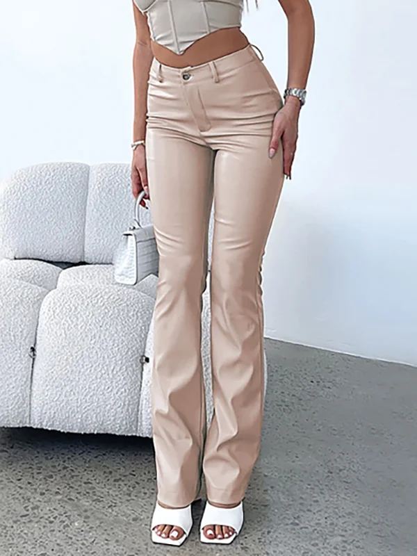 Zipper Solid Color Buttoned High Waisted Trousers Pants