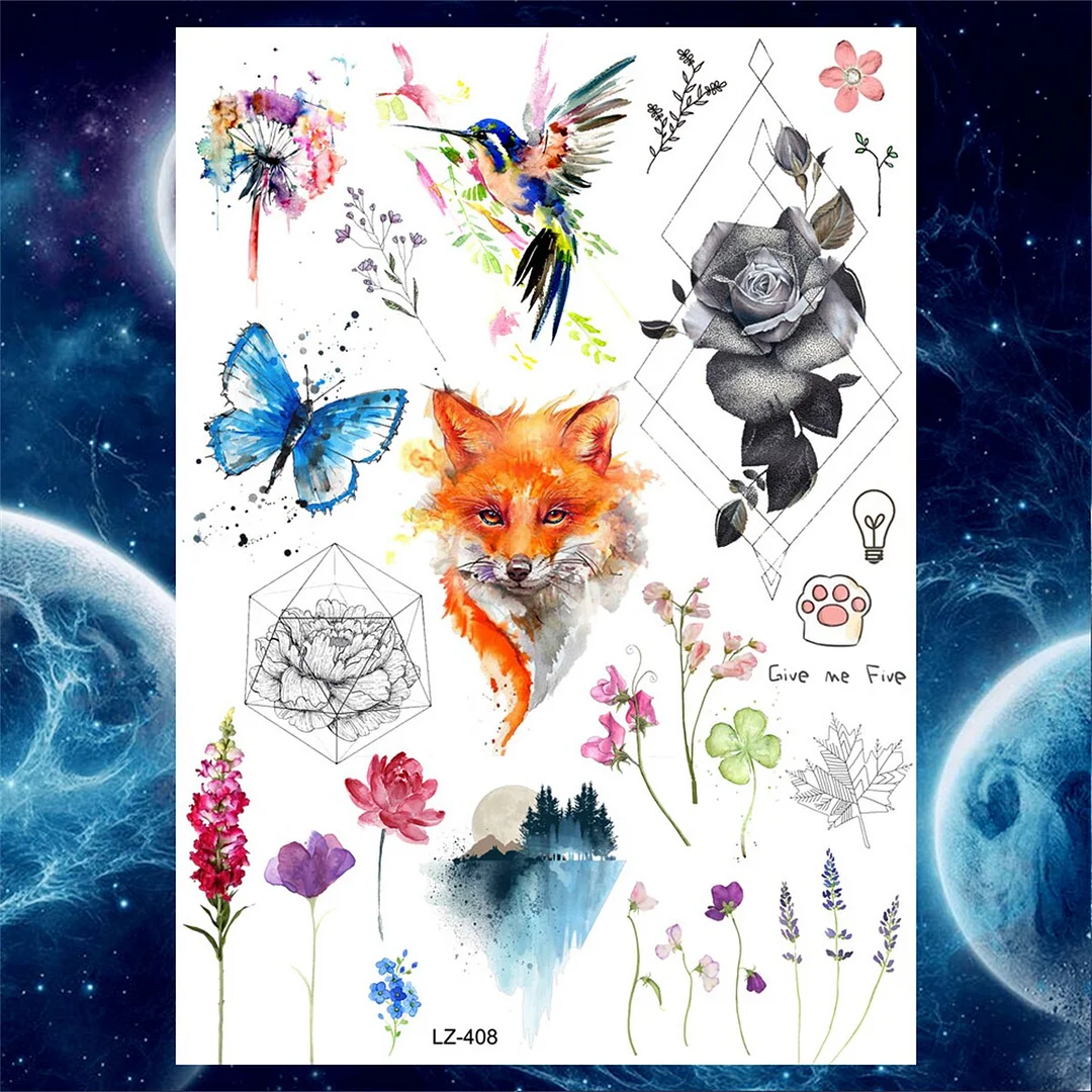 Flower Temporary Tattoos For Women Adult Girls Rose Geometry Tattoos Sticker Fake Moon Peony Large Black Floral Tatoos Supplies