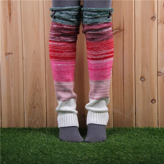 Leg Warmers Women Patchwork Colorful Lengthen Thicker Knitting  Womens Leisure High Quality Warm Sweet Kawaii Korean Style Chic