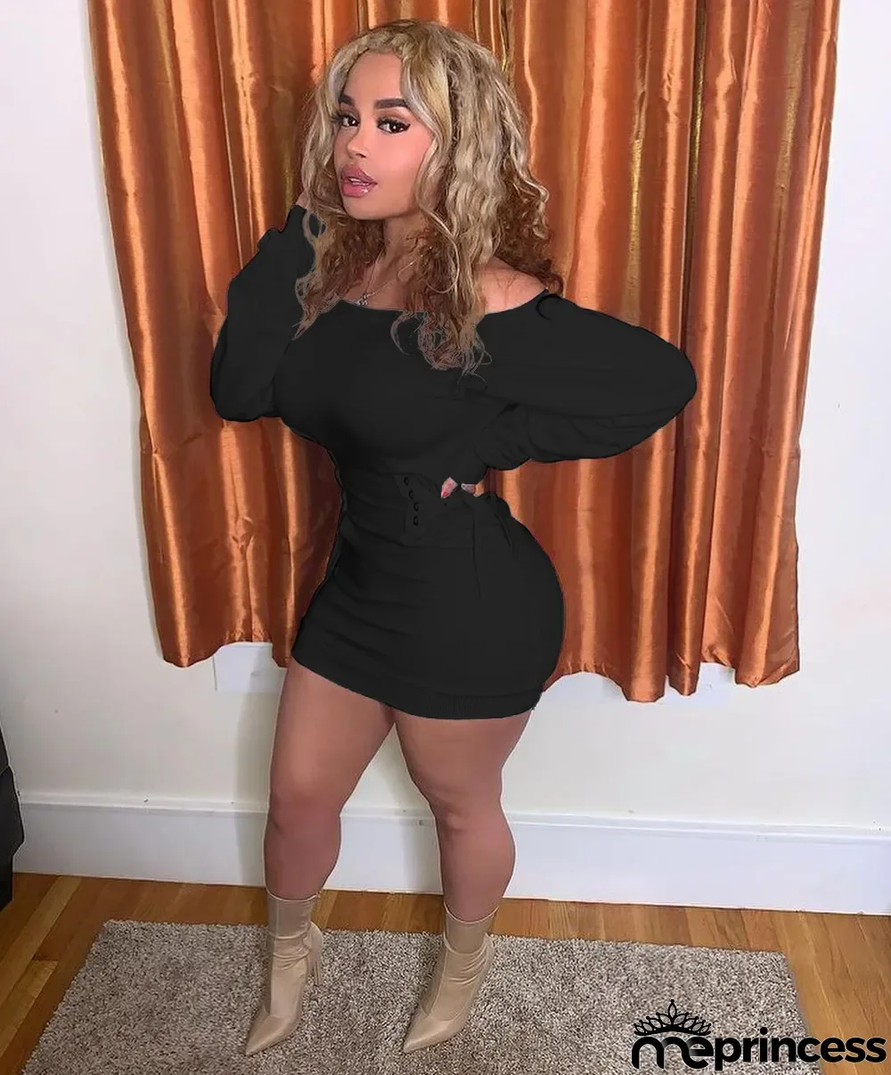 Women's Off Shoulder Lace-Up Slim Sexy Bodycon Dress