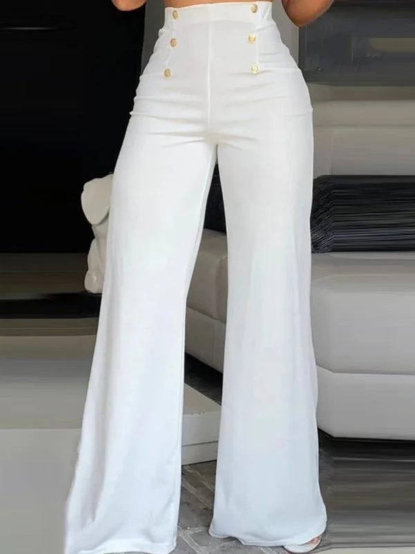 High Waist Wide Leg Buttoned Pants Trousers