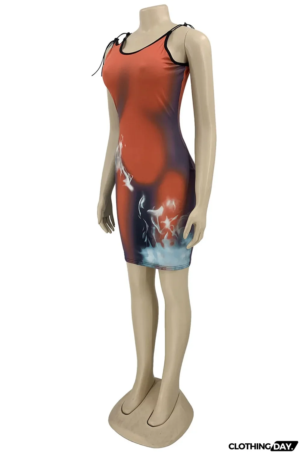 Red Fashion Sexy Print Bandage Spaghetti Strap Sleeveless Dress